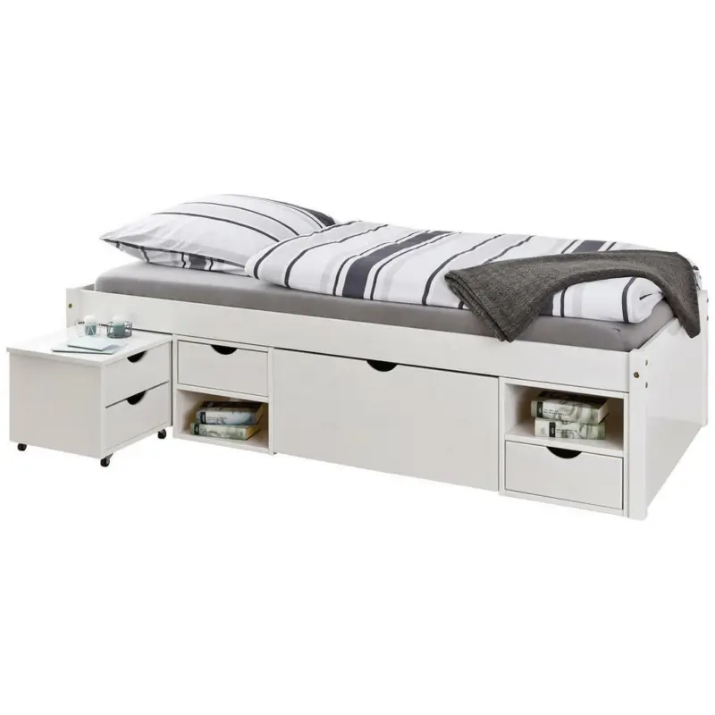 Stauraumbett 90/200 cm in Weiß