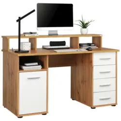 Schreibtisch 138/67/92 cm in Weiß, Eiche Wotan