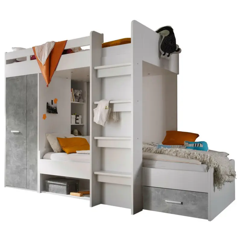 Etagenbett 90/200 cm Weiß, Hellgrau