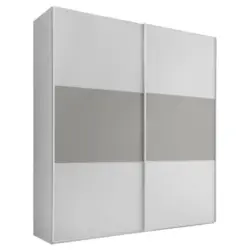 Schwebetürenschrank in Weiß, Platinfarben