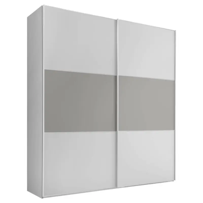 Schwebetürenschrank in Weiß, Platinfarben