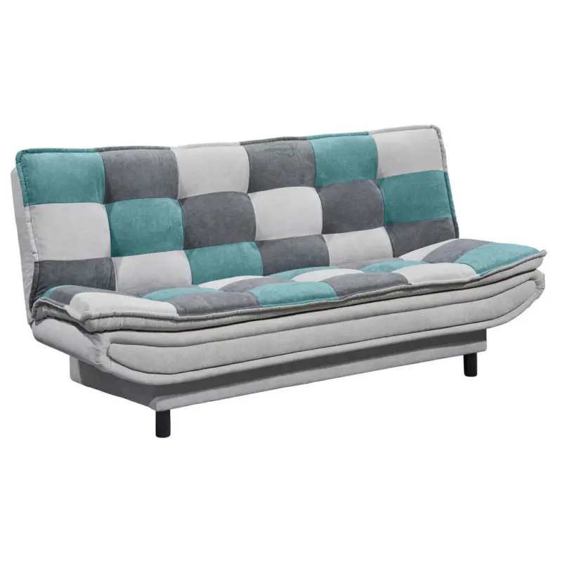 Schlafsofa in Mikrovelours Silberfarben, Türkis, Dunkelgrau