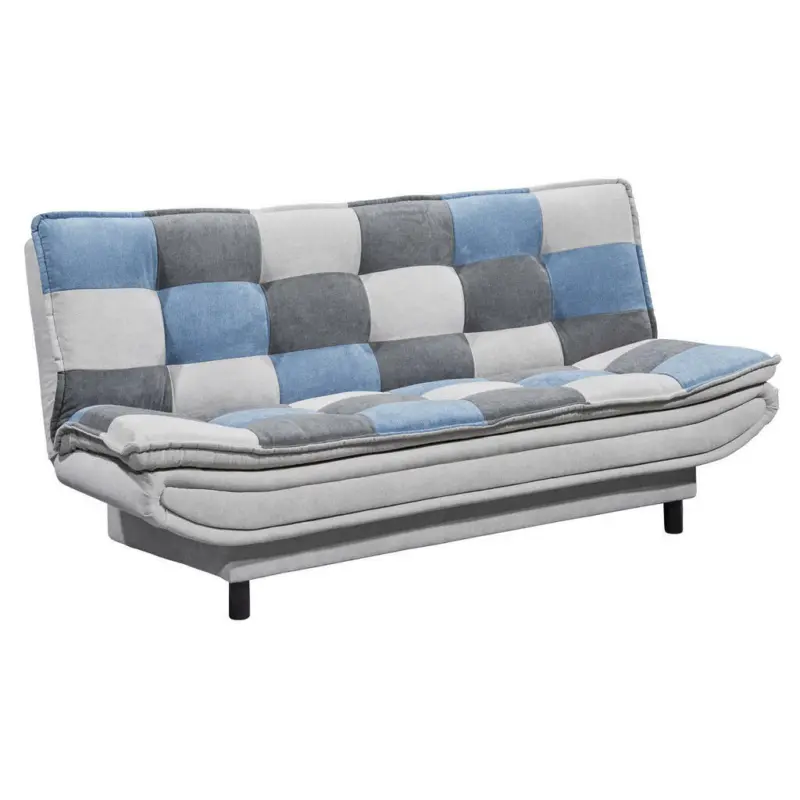 Schlafsofa in Mikrovelours Blau, Silberfarben, Dunkelgrau
