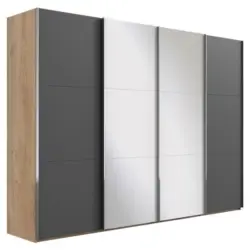 Schwebetürenschrank in Graphitfarben, Eichefarben