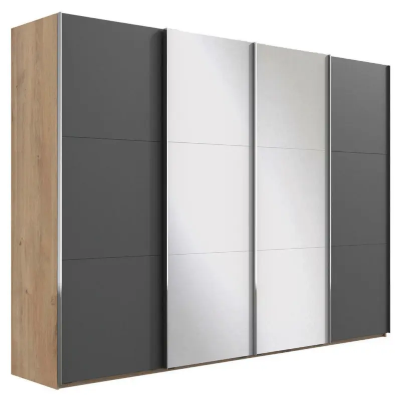 Schwebetürenschrank in Graphitfarben, Eichefarben