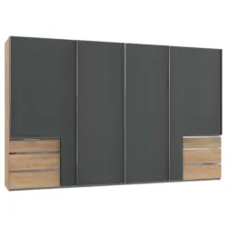 Schwebetürenschrank in Graphitfarben, Eichefarben