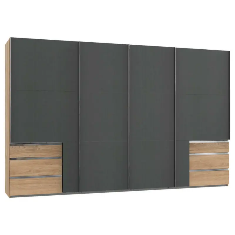 Schwebetürenschrank in Graphitfarben, Eichefarben