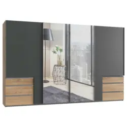 Schwebetürenschrank in Graphitfarben, Eichefarben