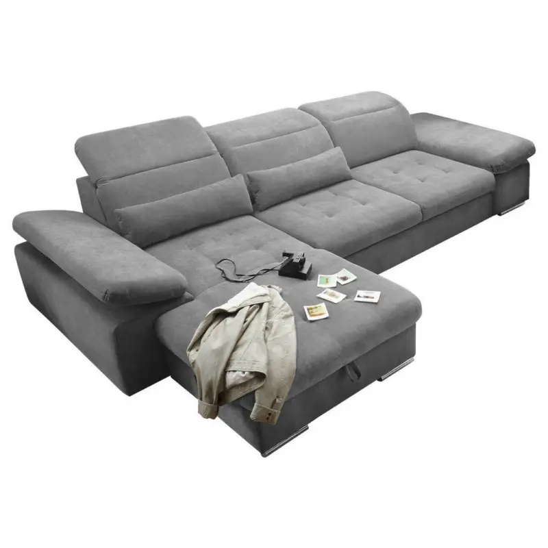 Ecksofa in Mikrovelours Dunkelgrau