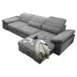 Ecksofa in Velours, Mikrofaser Dunkelgrau
