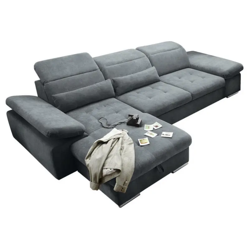 Ecksofa in Mikrovelours Anthrazit