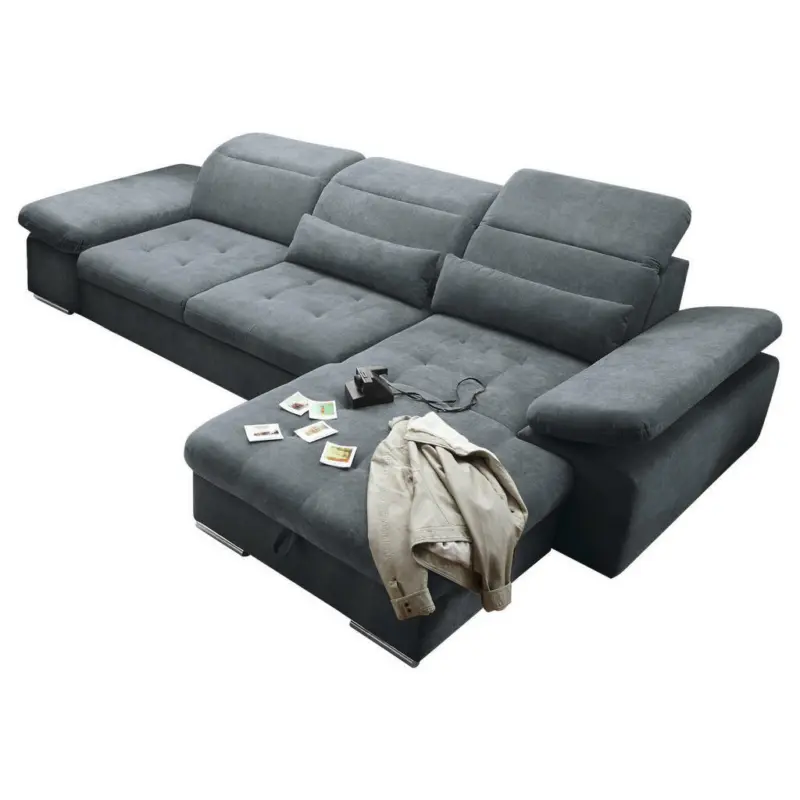 Ecksofa in Mikrovelours Anthrazit