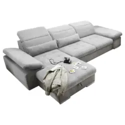 Ecksofa in Mikrovelours Silberfarben