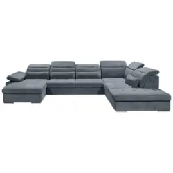 Wohnlandschaft in Velours, Mikrofaser Anthrazit