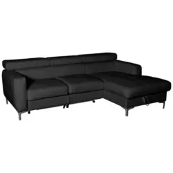 Ecksofa in Echtleder Schwarz