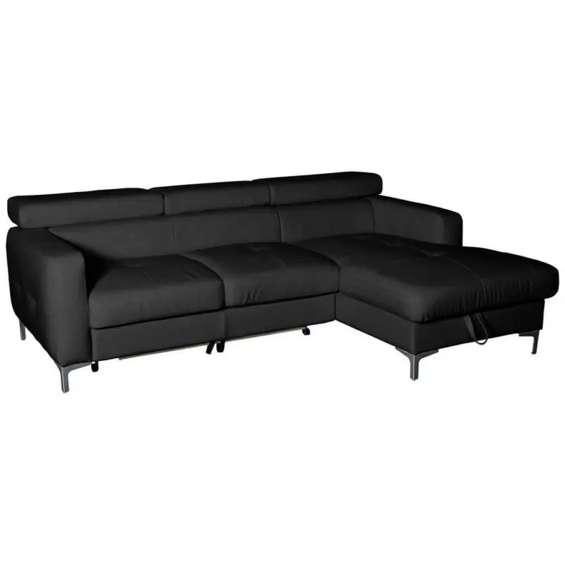 Ecksofa in Echtleder Schwarz