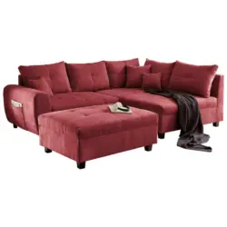 Ecksofa inkl. Hocker in Mikrovelours Beere