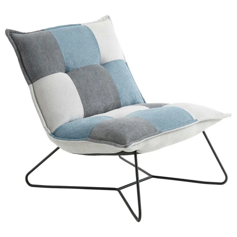 Sessel in Mikrovelours Blau, Silberfarben, Dunkelgrau