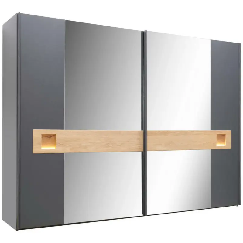 Schiebetürenschrank in Eichefarben, Schieferfarben