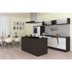 K&uuml;chenblock 310/160 cm in Grau, Wei&szlig;