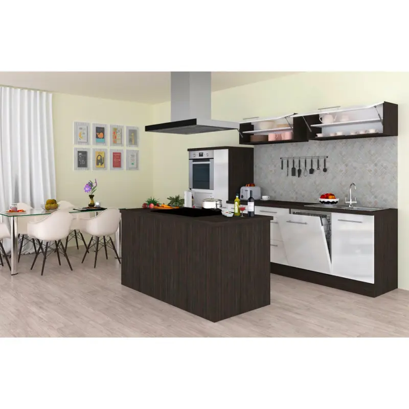 K&uuml;chenblock 310/160 cm in Grau, Wei&szlig;