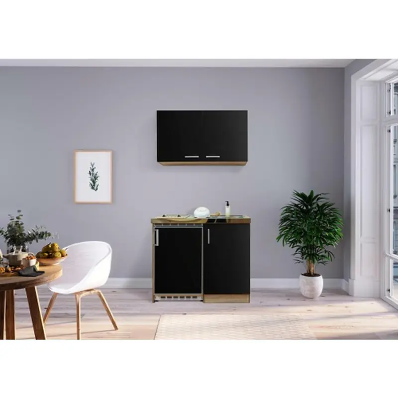 Miniküche 100 cm in Schwarz, Sonoma Eiche