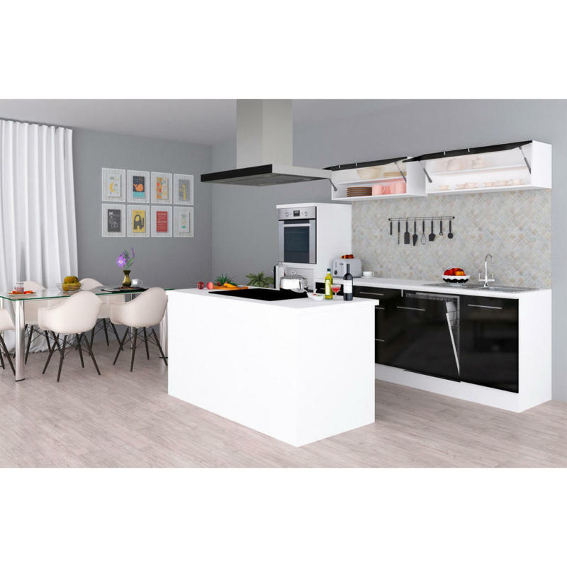 Küchenblock 280/160 cm in Schwarz, Weiß