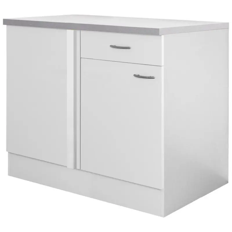 Eckunterschrank 110/85/60 cm in Wei&szlig;, Hellgrau