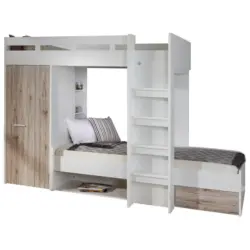 Etagenbett 90/200 cm Weiß, Eichefarben