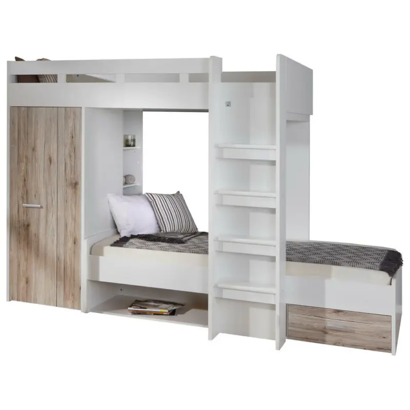 Etagenbett 90/200 cm Weiß, Eichefarben