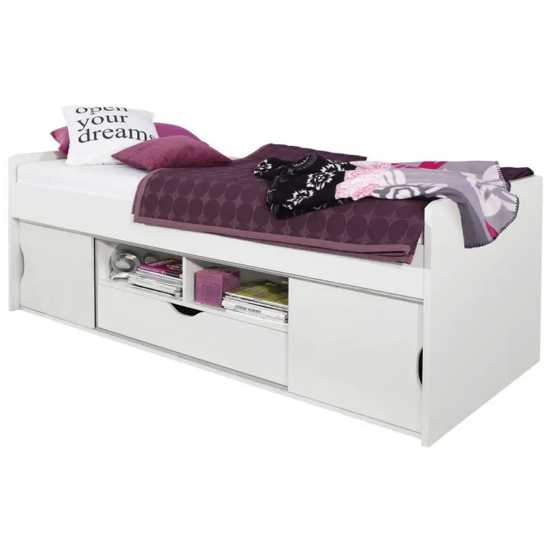 Stauraumbett 90/200 cm in Weiß