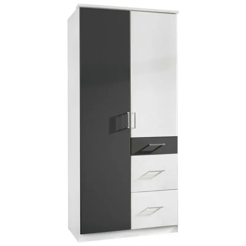 Drehtürenschrank in Graphitfarben, Weiß