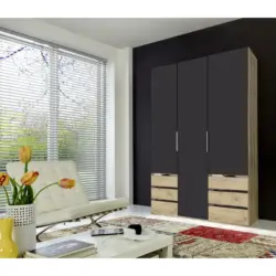 Drehtürenschrank in Graphitfarben, Eichefarben