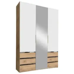 Drehtürenschrank in Weiß, Eichefarben