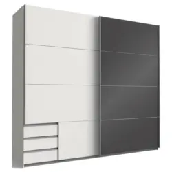 Schwebetürenschrank in Graphitfarben, Weiß