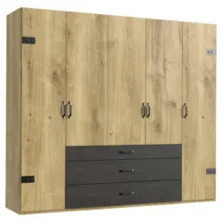 Drehtürenschrank in Graphitfarben, Eichefarben