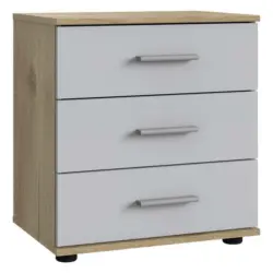 Nachtkästchen in Eichefarben, Hellgrau