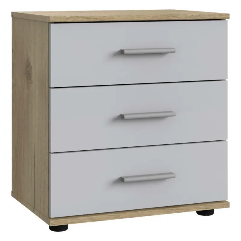 Nachtkästchen in Eichefarben, Hellgrau