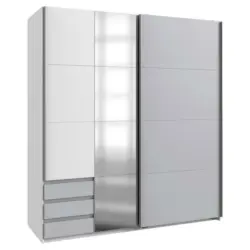 Schwebetürenschrank in Weiß, Hellgrau