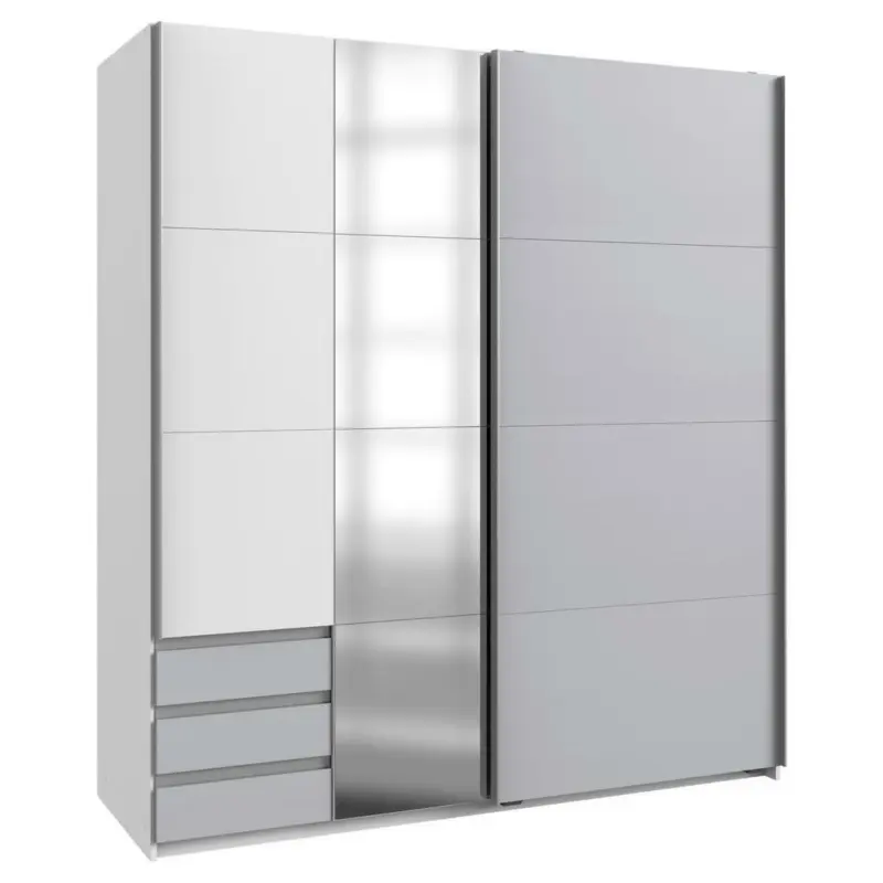Schwebetürenschrank in Weiß, Hellgrau