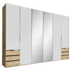 Drehtürenschrank in Weiß, Eichefarben