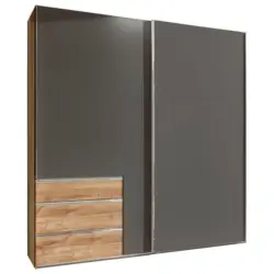Schwebetürenschrank in Graphitfarben, Eichefarben