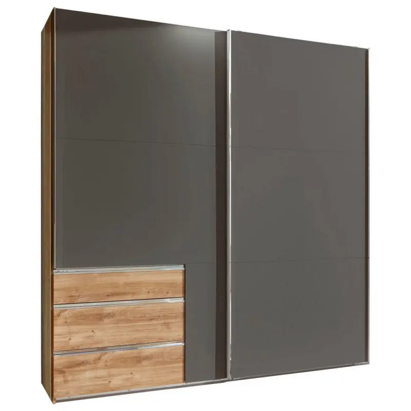 Schwebetürenschrank in Graphitfarben, Eichefarben
