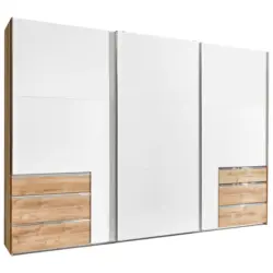 Schwebetürenschrank in Weiß, Eichefarben