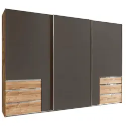 Schwebetürenschrank in Graphitfarben, Eichefarben