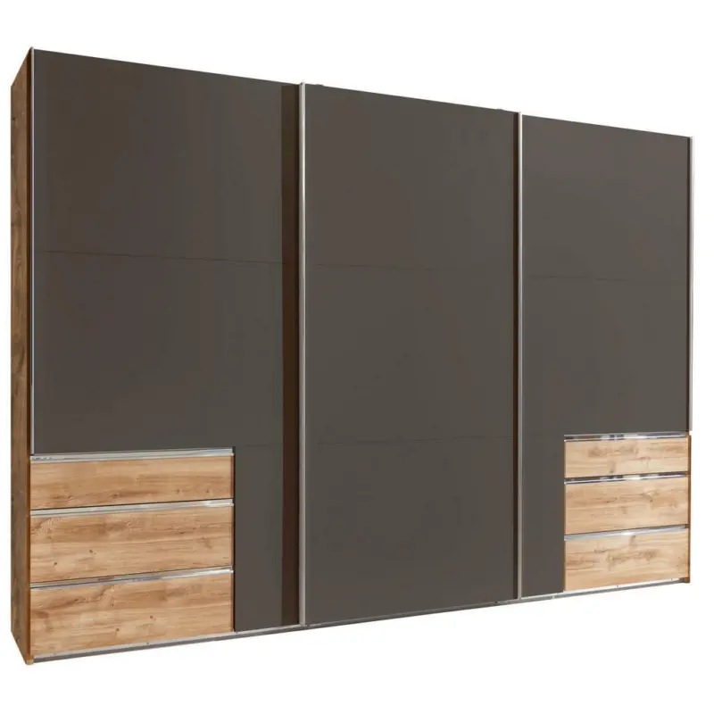 Schwebetürenschrank in Graphitfarben, Eichefarben