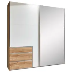 Schwebetürenschrank in Weiß, Eichefarben