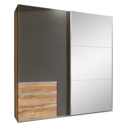 Schwebetürenschrank in Graphitfarben, Eichefarben