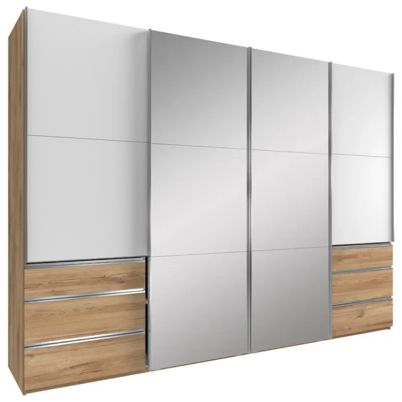 Schwebetürenschrank in Weiß, Eichefarben