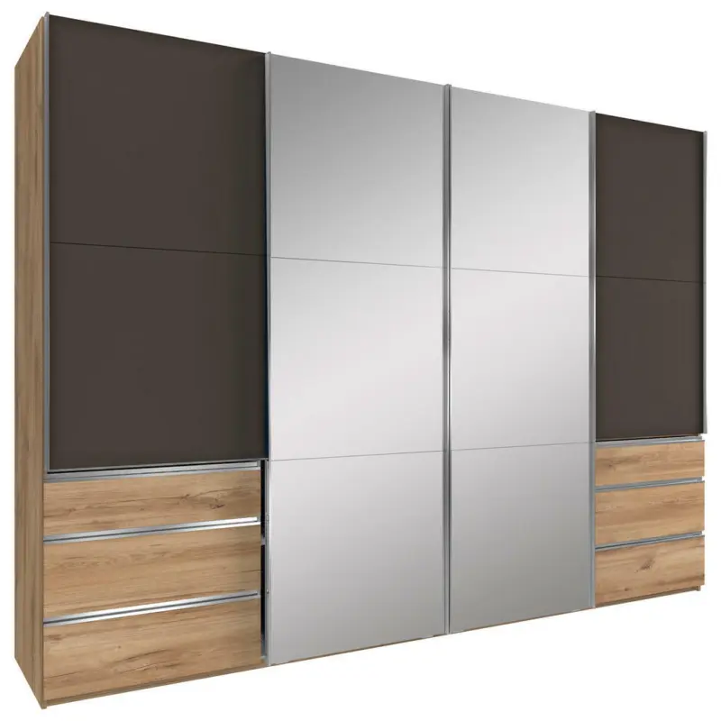 Schwebetürenschrank in Graphitfarben, Eichefarben